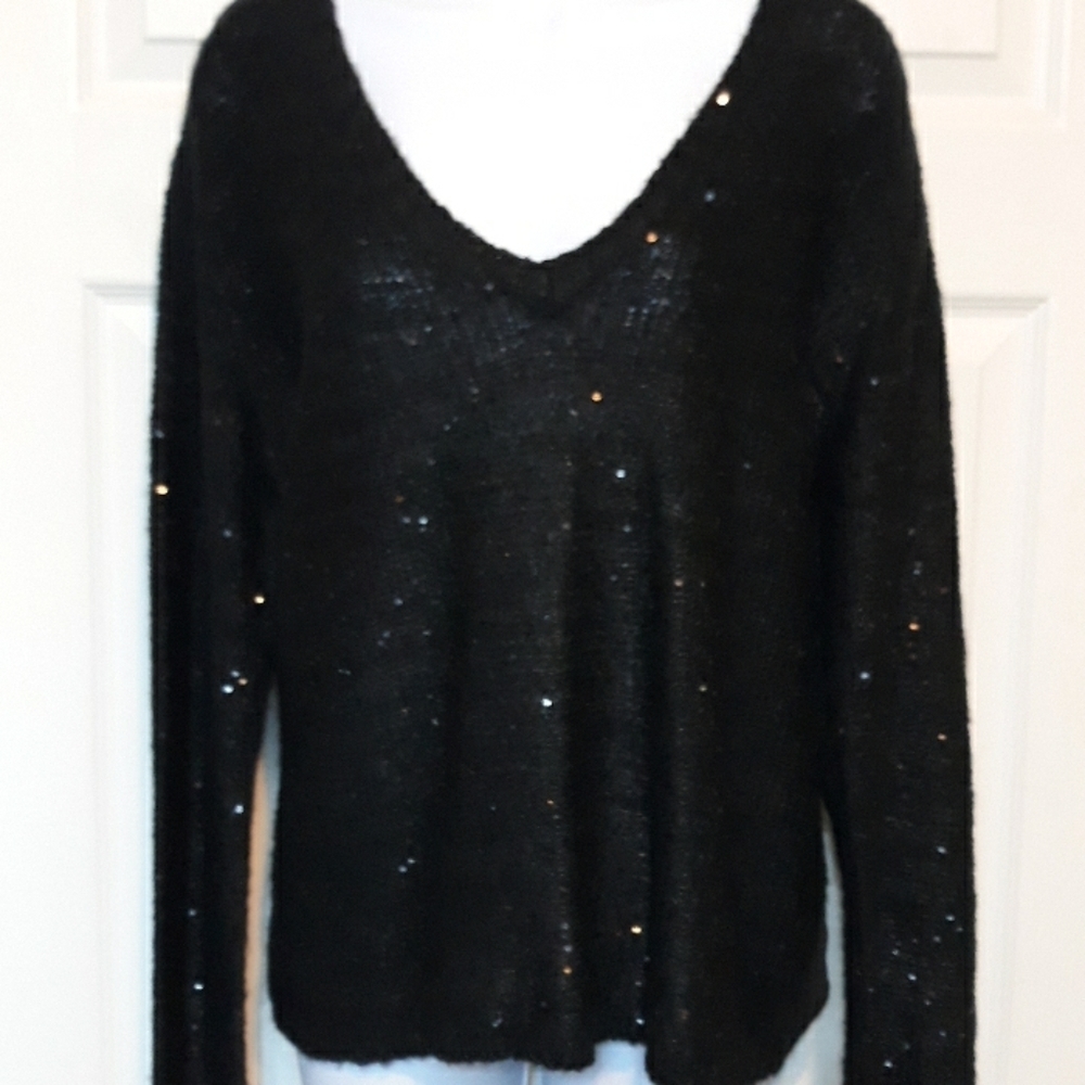 Decree black sequin sweater with sheer back